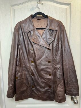 Women's Brown Leather Double-Breasted Jacket